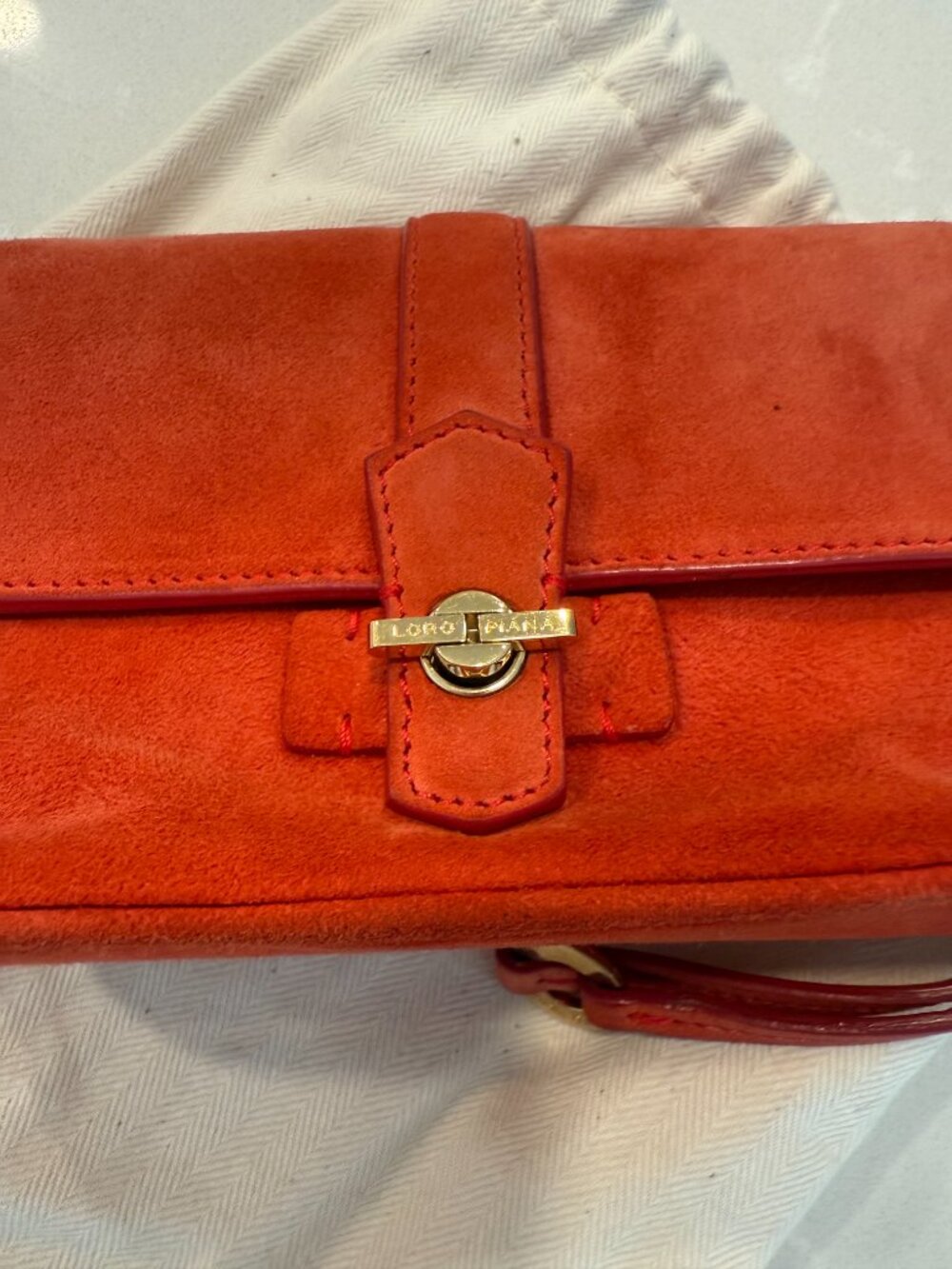 Loro Piana Suede Pouch in Orange Red - Picture 5 of 8